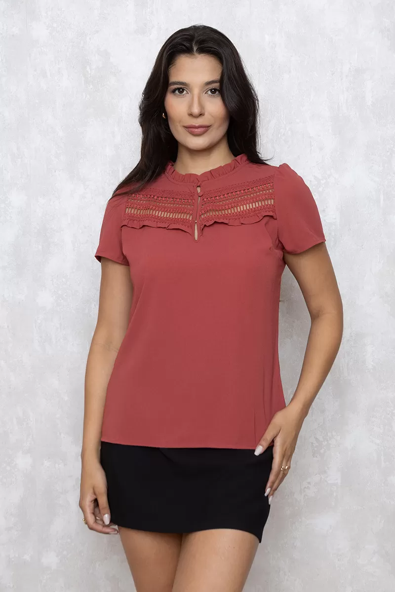 Unique Chic - Blusa lisa manga curta BORDO Ref:2242395 - 10011695