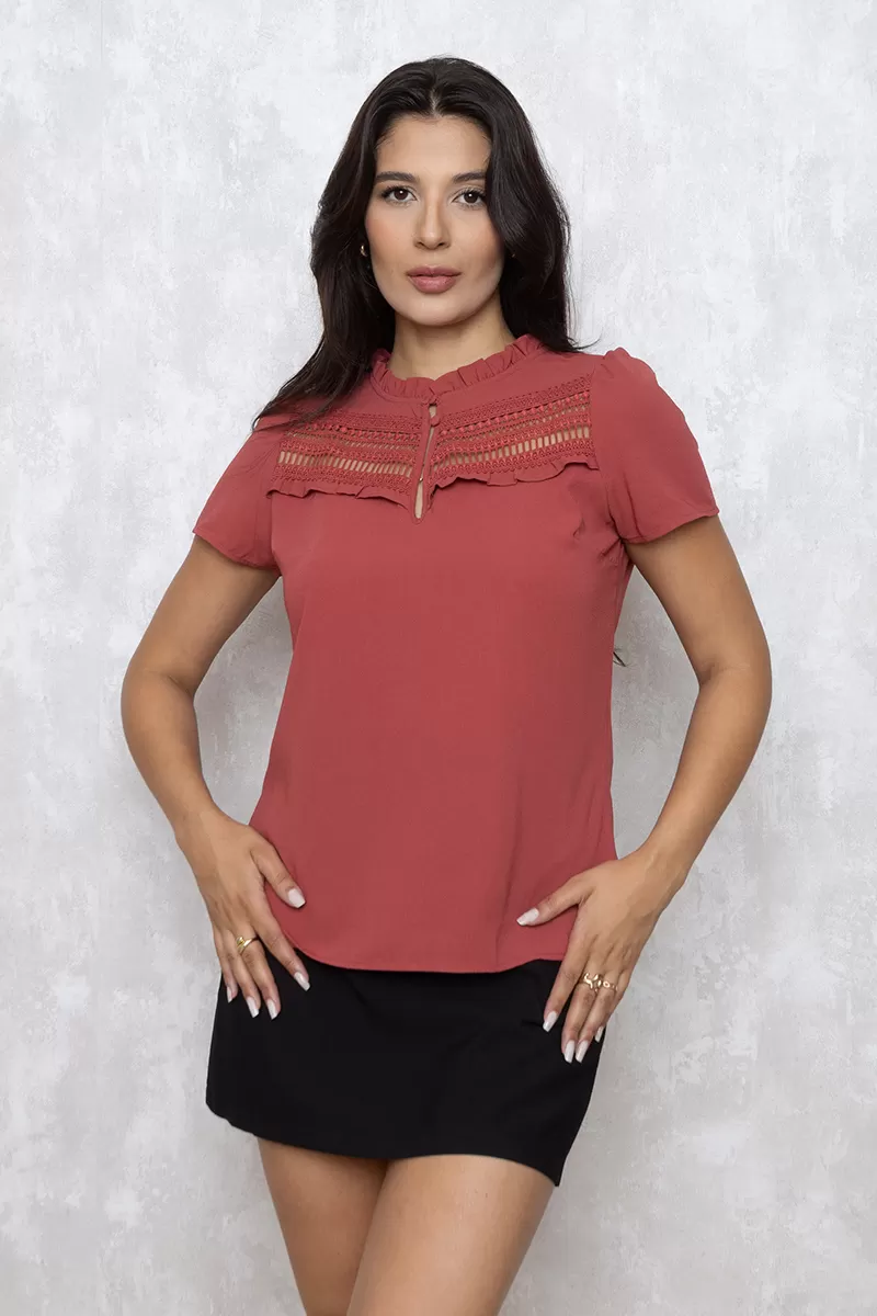 Unique Chic - Blusa lisa manga curta BORDO Ref:2242395 - 10011695