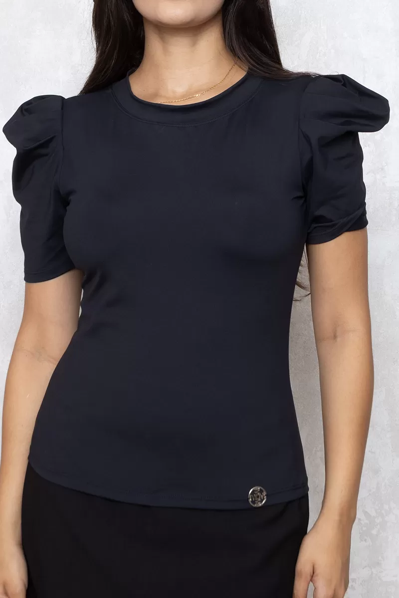 Miss Misses - Miss Misses Shirt with pleated sleeve Black 80070 - 10010893