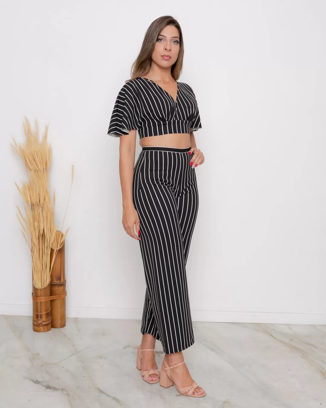 Miss Misses - Conjunto Miss Misses cropped e calça listrado Preto 115899 - 10006756