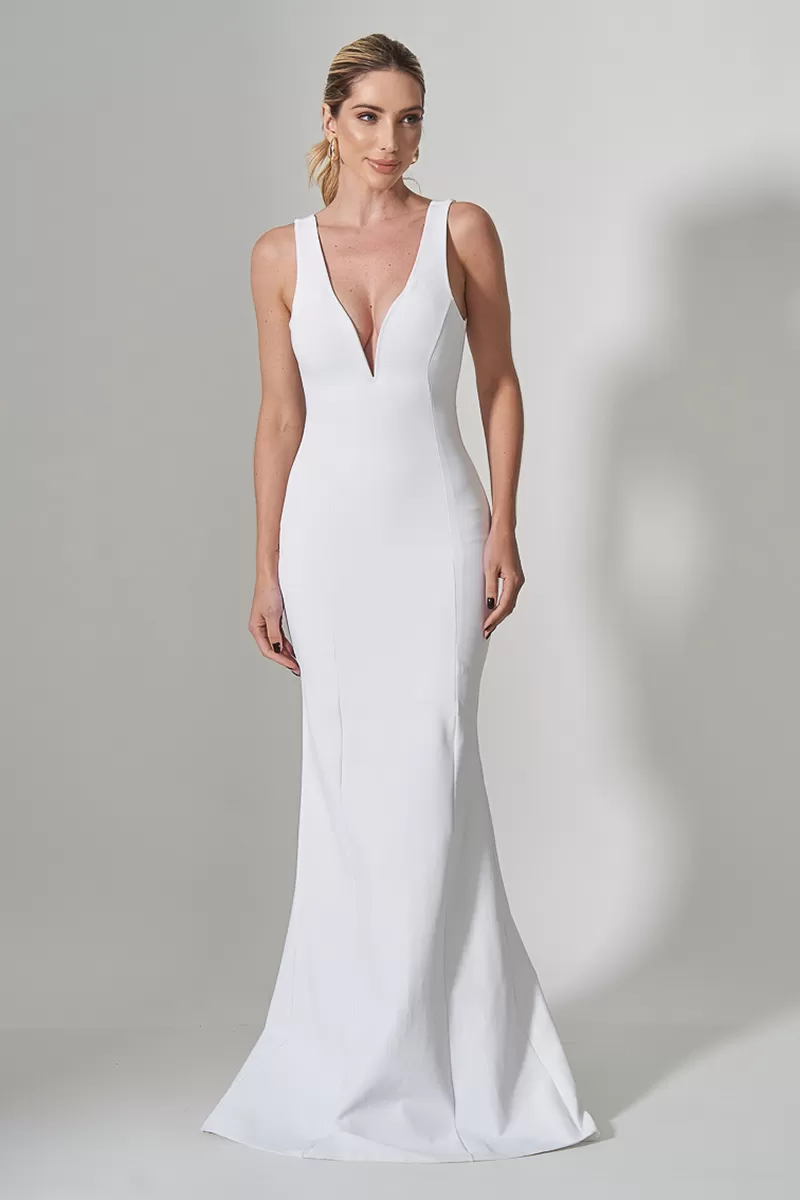 Miss Misses - Vestido Longo Miss Misses Decote V Off White - 10004385