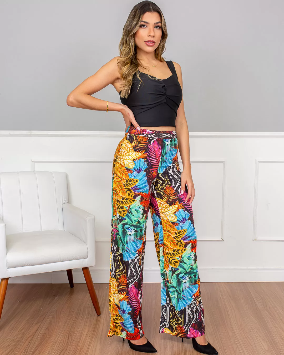 Miss Misses - Calça Miss Misses pantalona Estampado Verde - 10007117