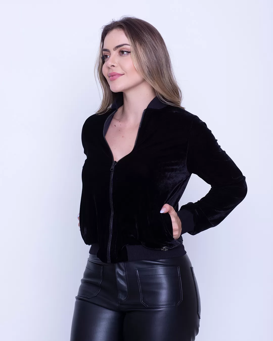 Miss Misses - Jaqueta Miss Misses Manga Longa Zíper Preta - 10007433