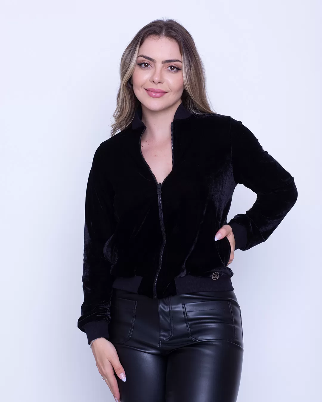 Miss Misses - Jaqueta Miss Misses Manga Longa Zíper Preta - 10007433