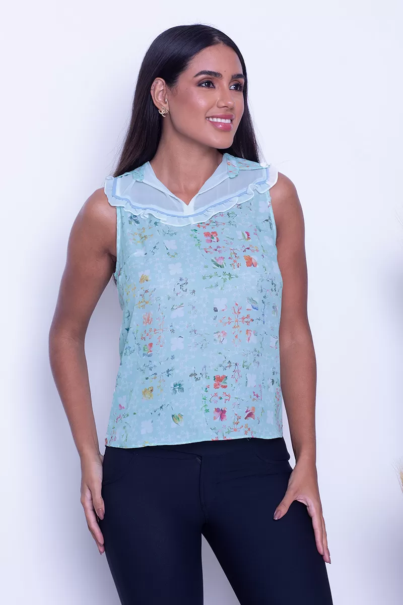 Karmani - Blusa Karmani laço frente Estampado Verde - 10007775