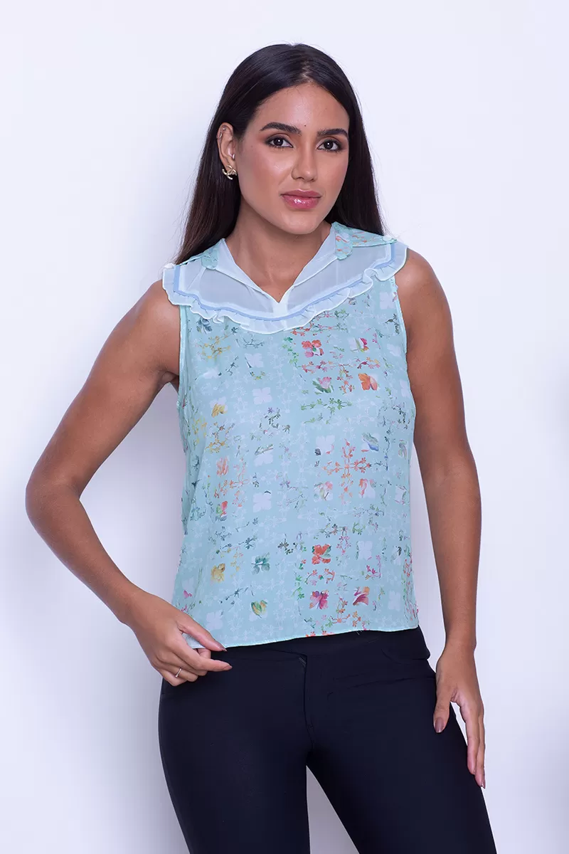 Karmani - Blusa Karmani laço frente Estampado Verde - 10007775