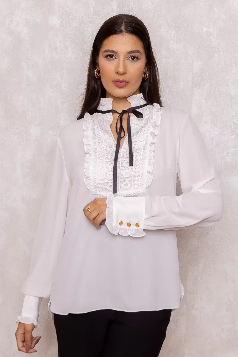 Karmani - Karmani crepe gripir Offwhite shirt - 10007615