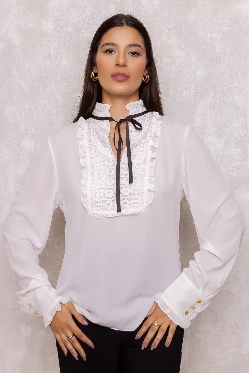 Karmani - Karmani crepe gripir Offwhite shirt - 10007615