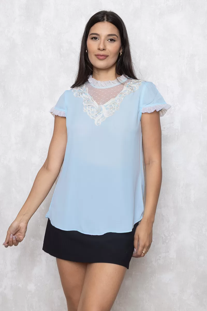 Karmani - Blusa Karmani crepe gripir Azul - 10007622