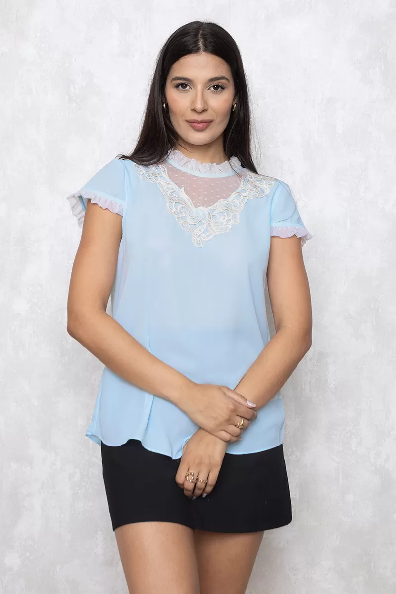 Karmani - Blusa Karmani crepe gripir Azul - 10007622