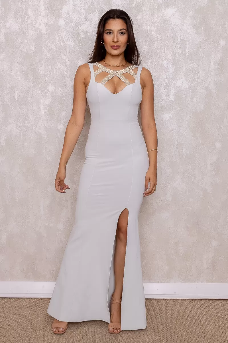 Miss Misses - Vestido Longo Miss Misses Det Pérolas Off White - 10004294