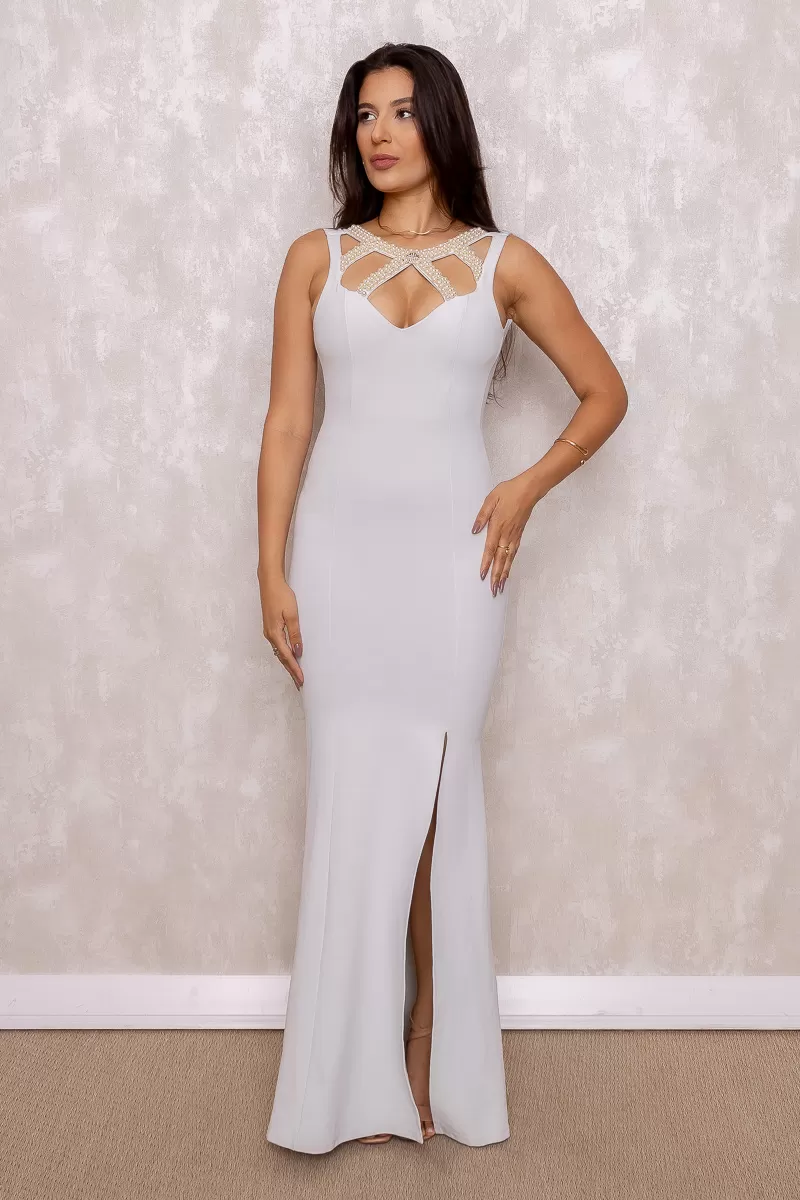 Miss Misses - Vestido Longo Miss Misses Det Pérolas Off White - 10004294