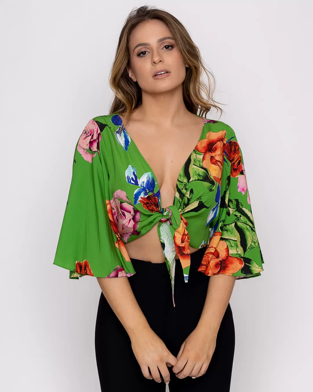 Limone - Cropped Limone with Green Print Knot 02-547 - 10009184