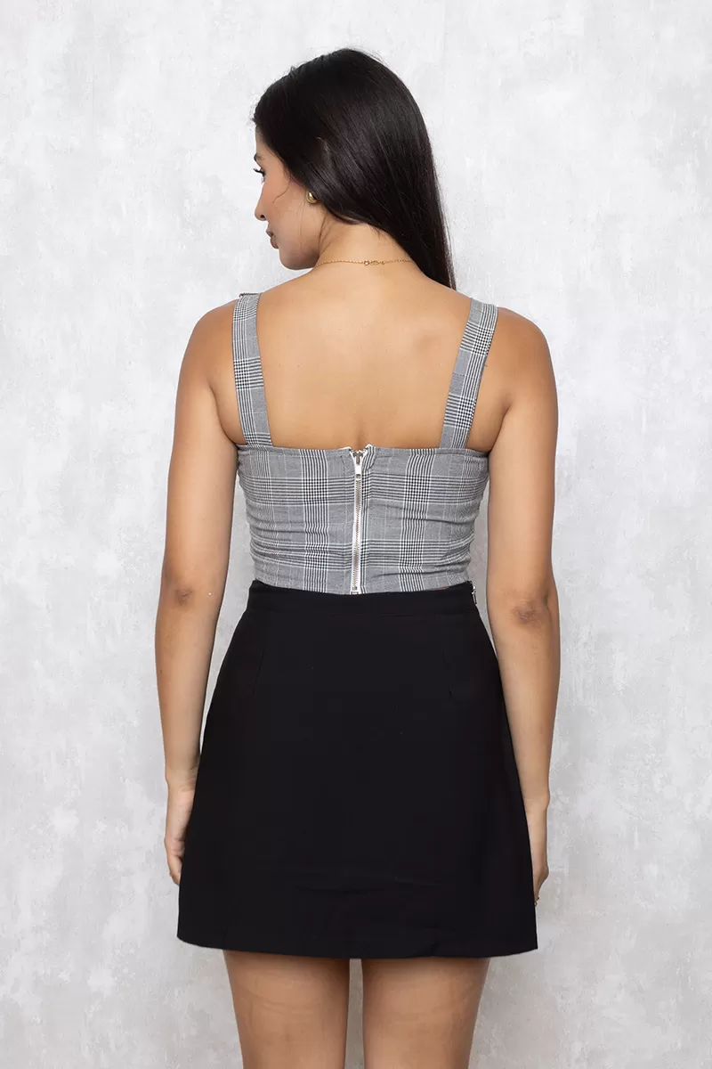 Miss Misses - Cropped Miss Misses with Gray Plaid Button 300238 - 10009331