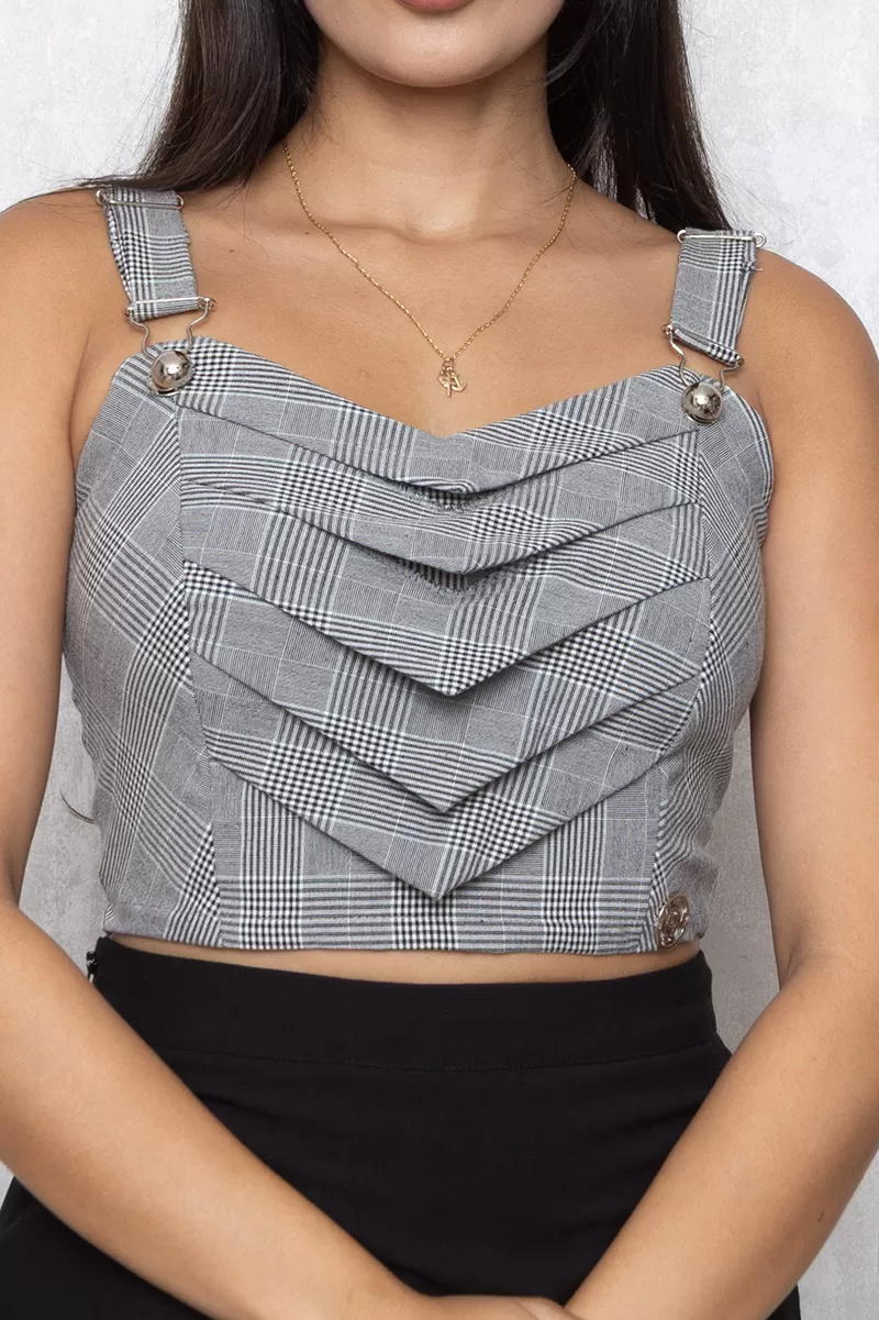 Miss Misses - Cropped Miss Misses with Gray Plaid Button 300238 - 10009331