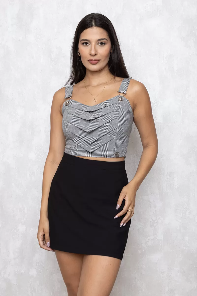 Miss Misses - Cropped Miss Misses with Gray Plaid Button 300238 - 10009331