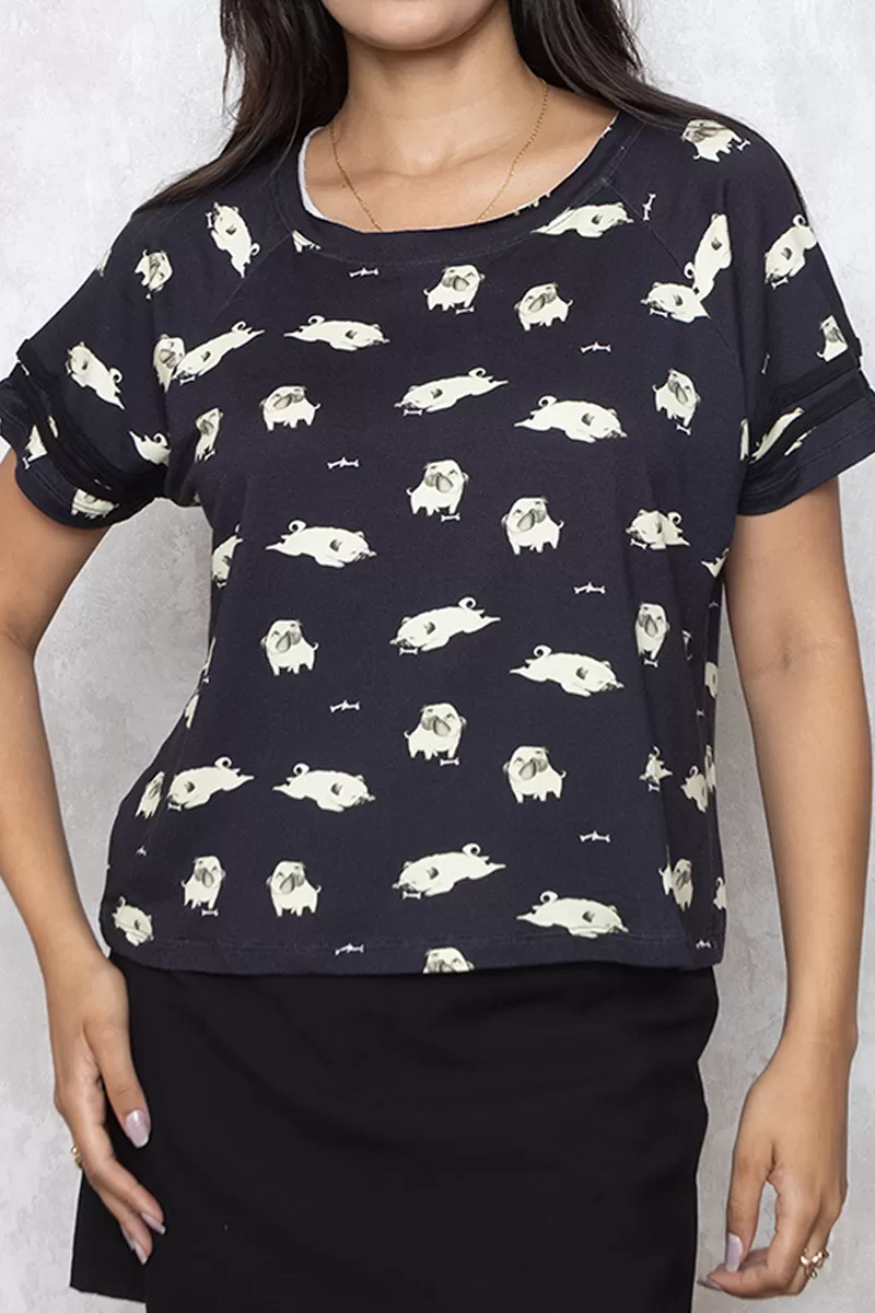  - Blusa Groovy manga curta Estampado Preto - 10007928