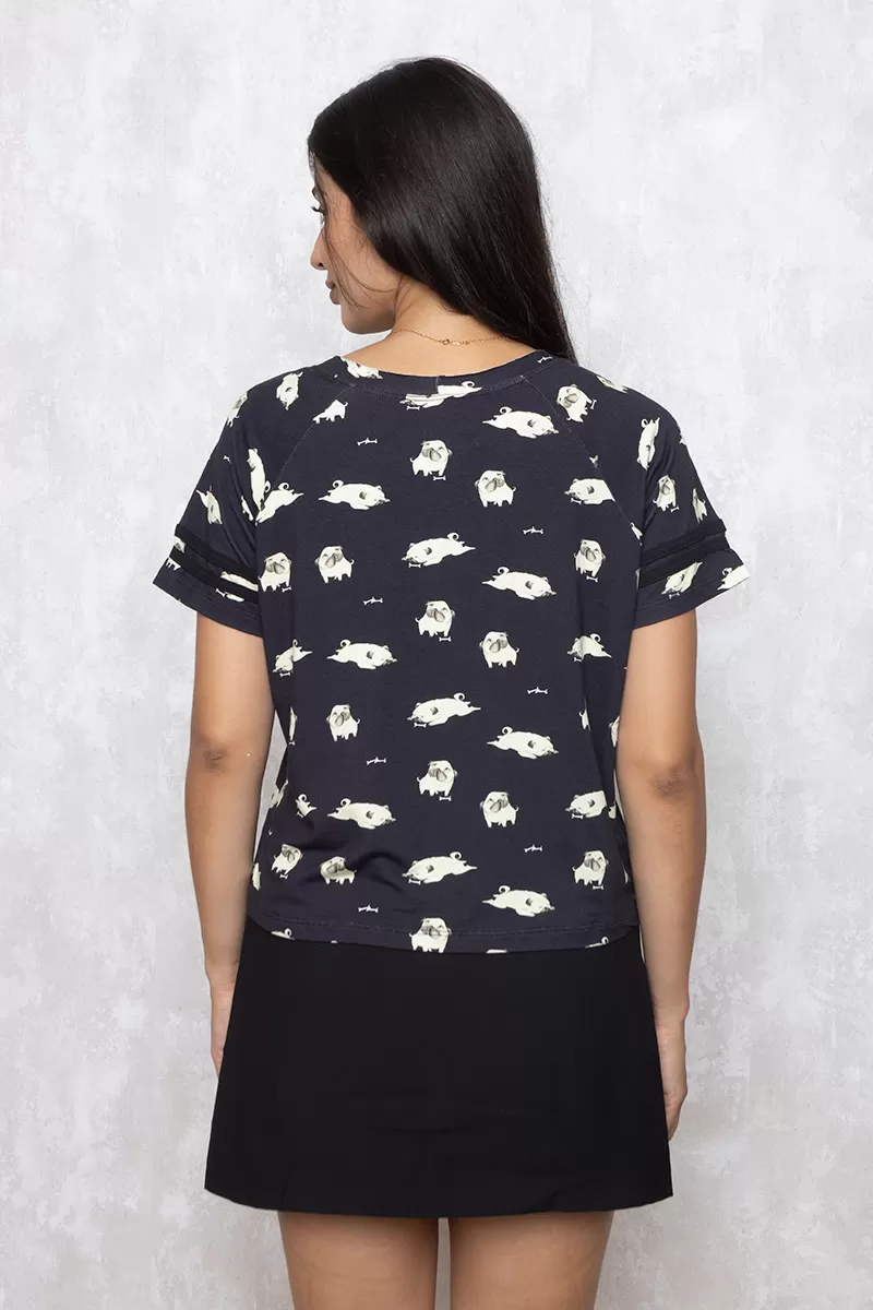  - Blusa Groovy manga curta Estampado Preto - 10007928