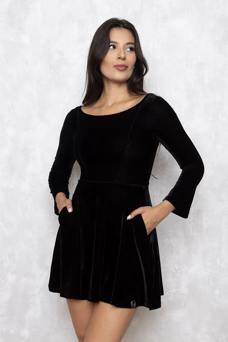 Miss Misses - Misses Dress Long Sleeve Black Round - 00078PRETO