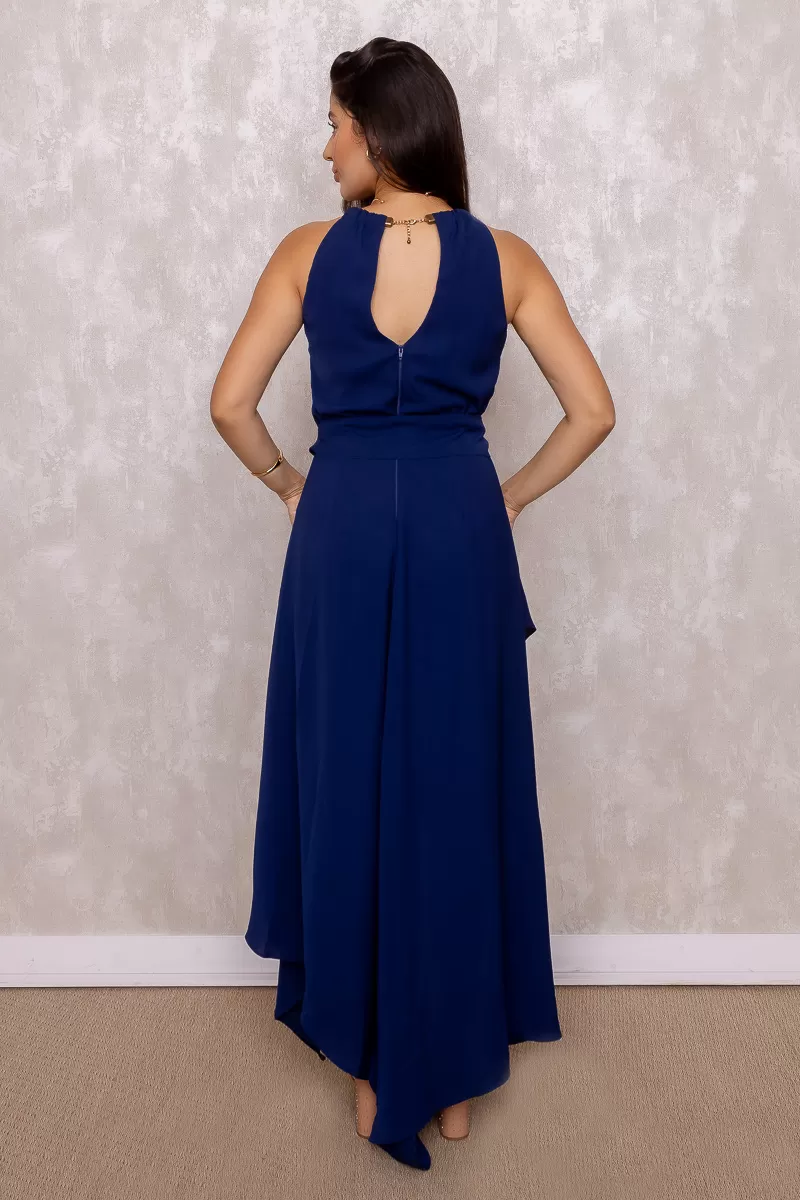 Karmani - Vestido Karmani longo Crepe Assimetrico Azul - 1003350