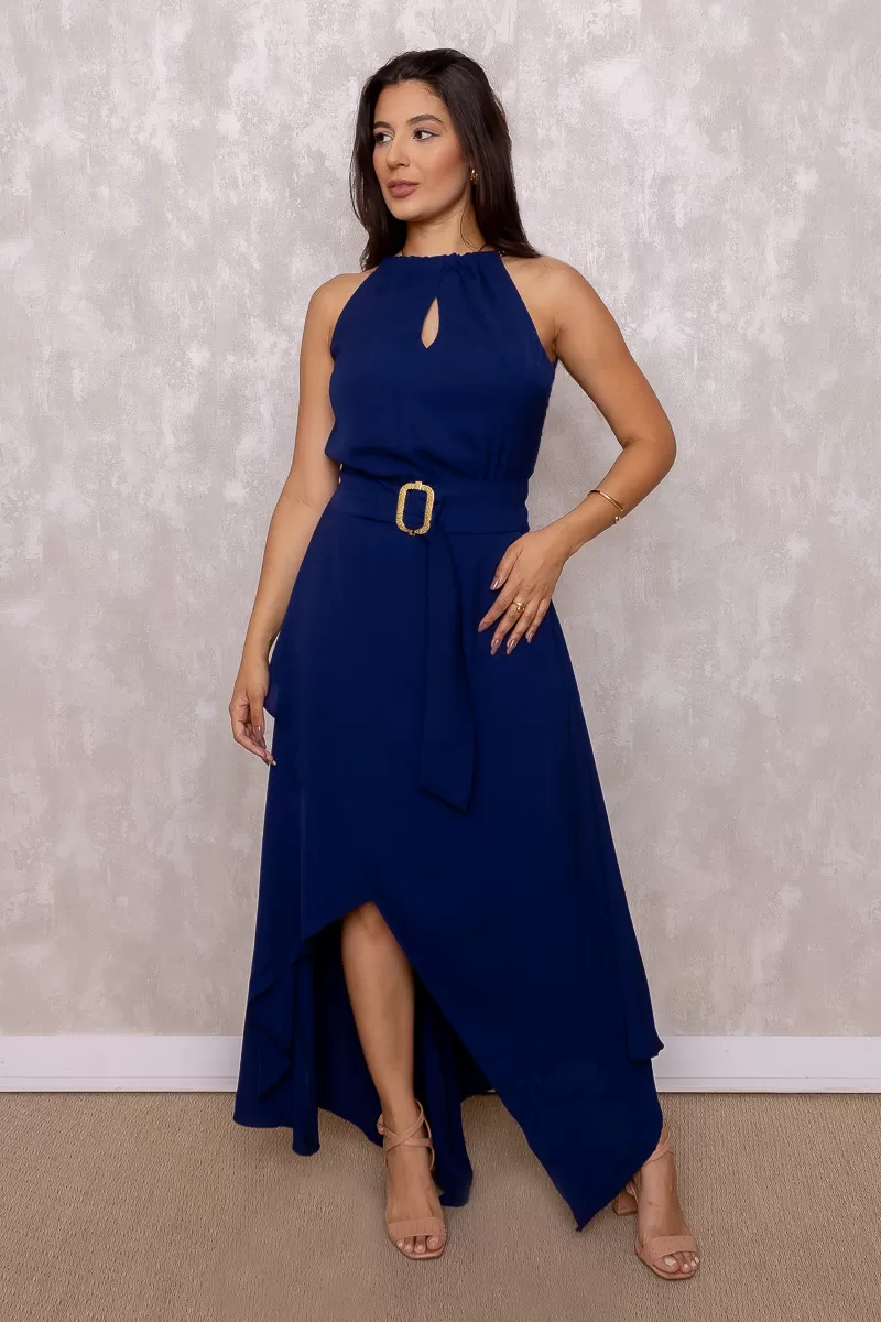 Karmani - Vestido Karmani longo Crepe Assimetrico Azul - 1003350