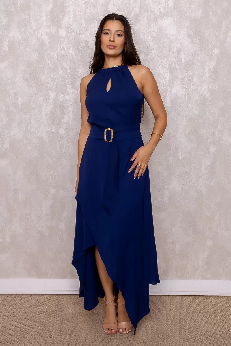 Karmani - Vestido Karmani longo Crepe Assimetrico Azul - 1003350