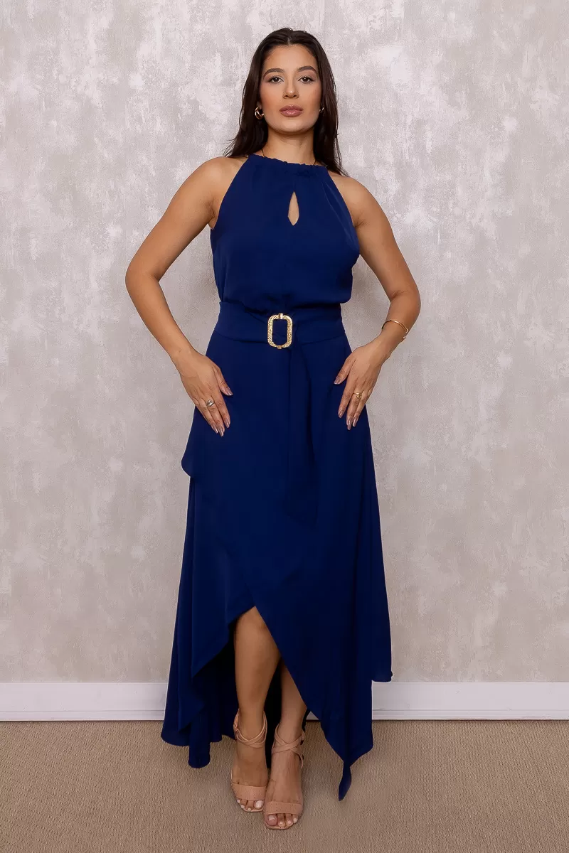Karmani - Vestido Karmani longo Crepe Assimetrico Azul - 1003350