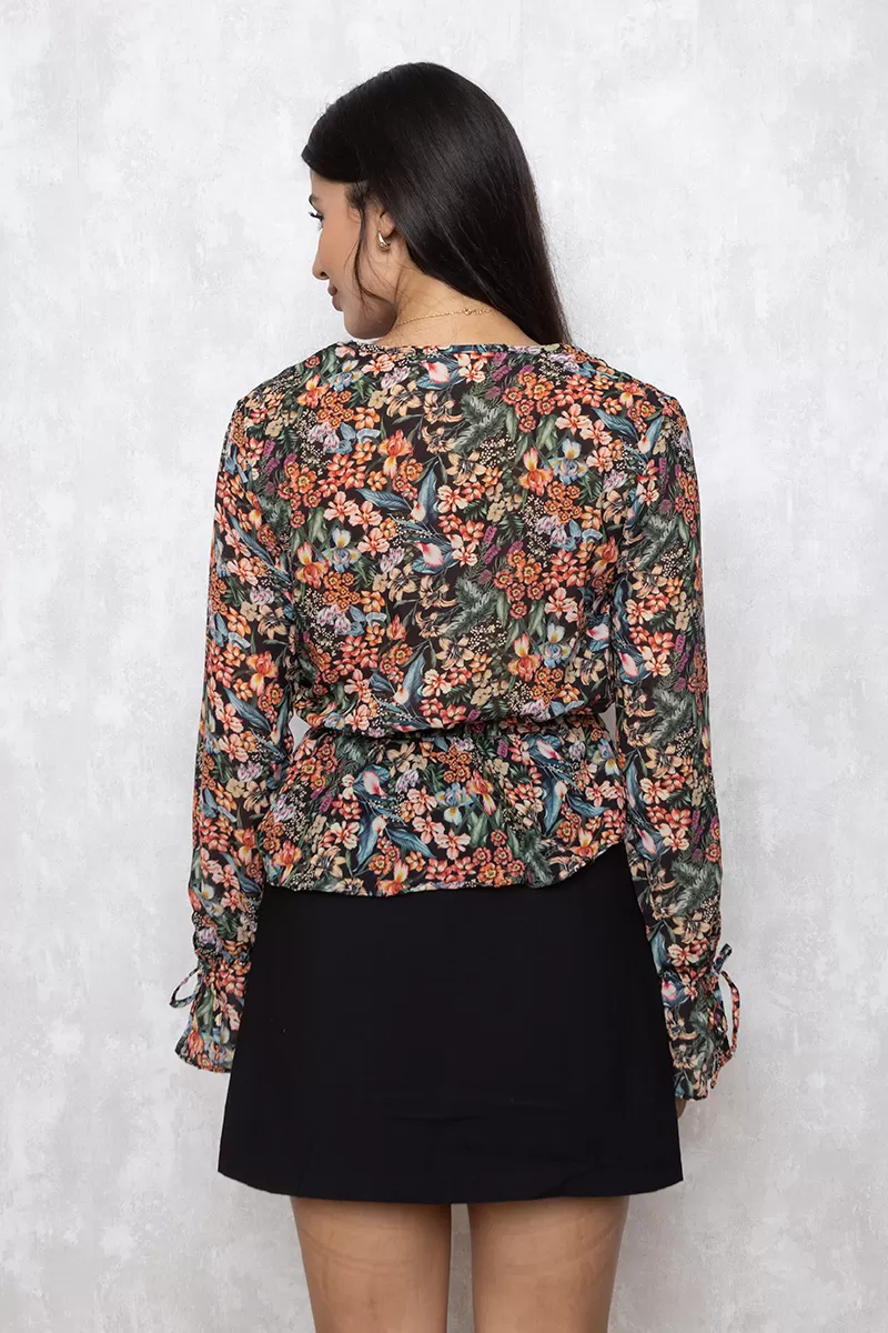 Miss Misses - Blusa Miss Misses transpas. manga longa Estampado Preto - 80144