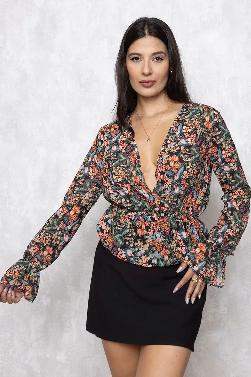 Miss Misses - Blusa Miss Misses transpas. manga longa Estampado Preto - 80144