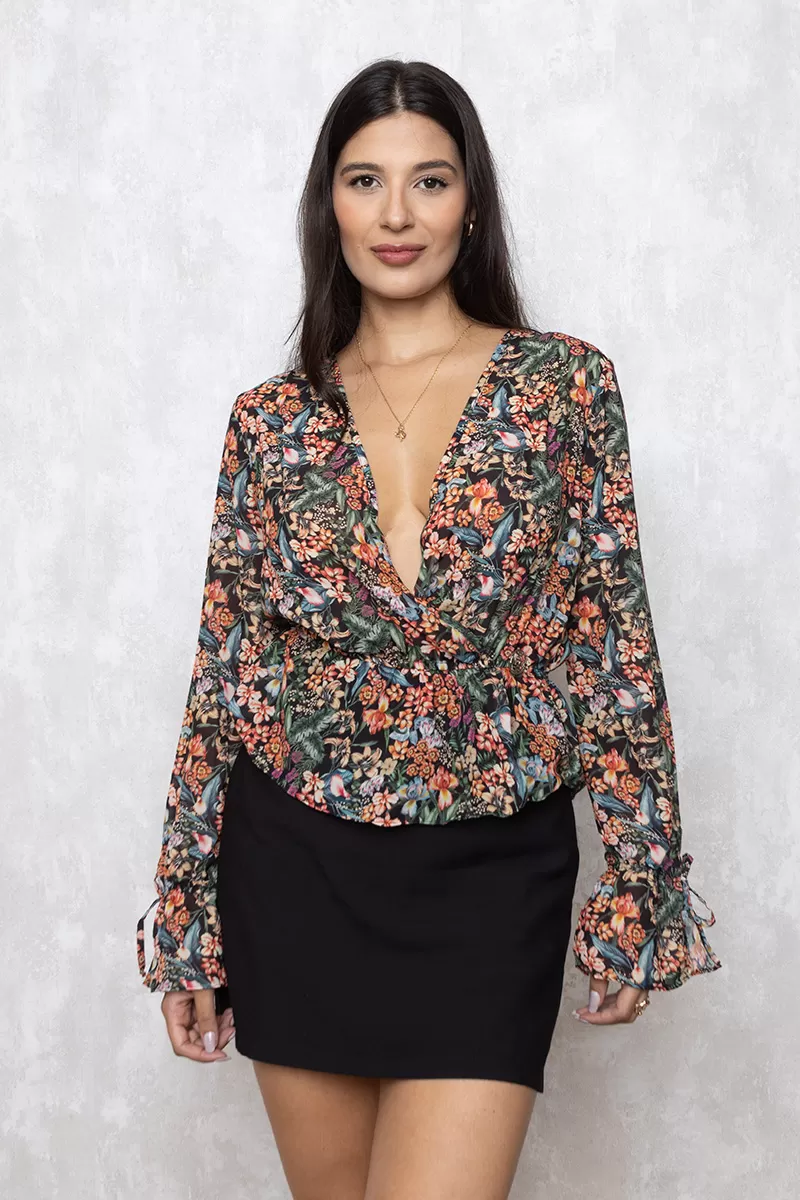 Miss Misses - Blusa Miss Misses transpas. manga longa Estampado Preto - 80144