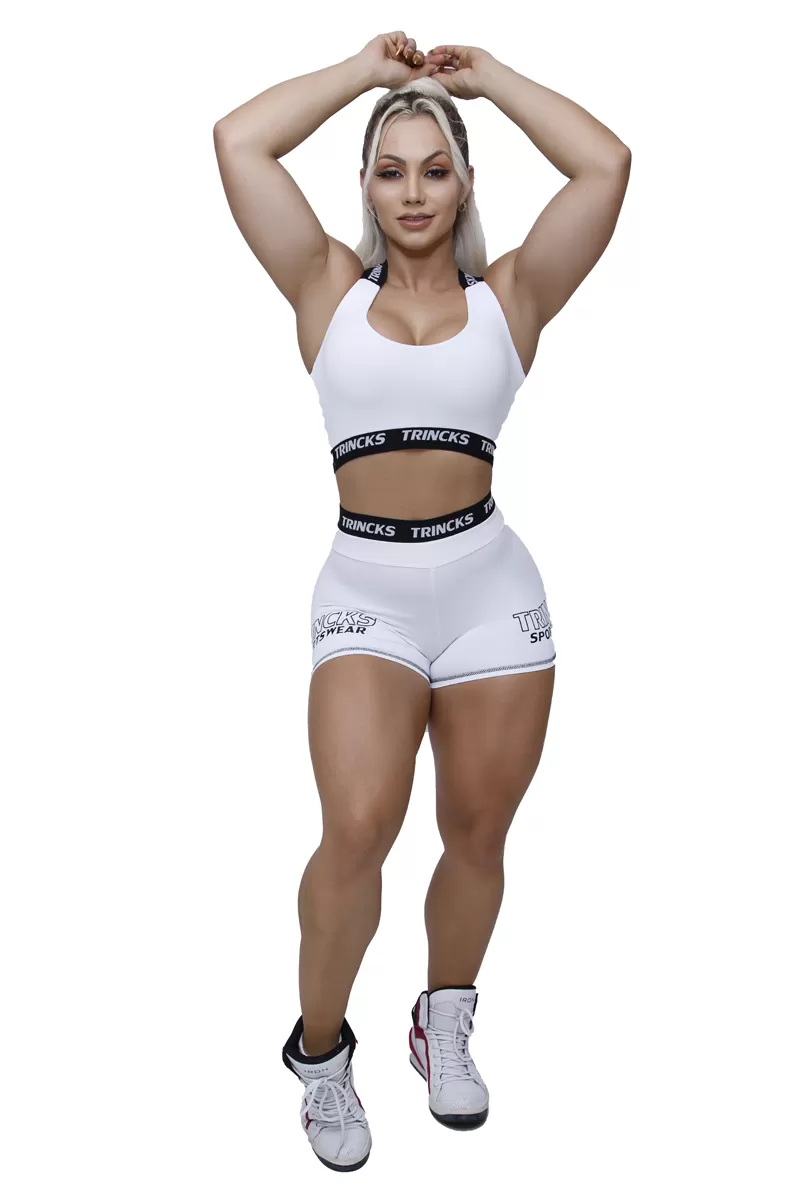Elastic Power Trincks - Conjunto Fitness Top y Pantalón Corto y Top Elástico Blanco/Negro - cjsh-010645