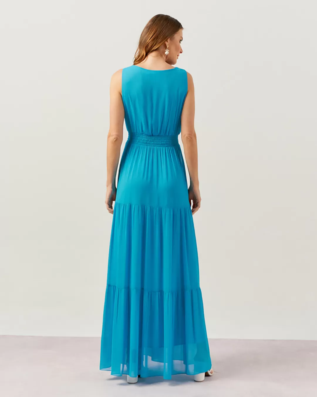 Innocence - Vestido Innocence Longo Lastex na Cintura Azul - 50675AZU