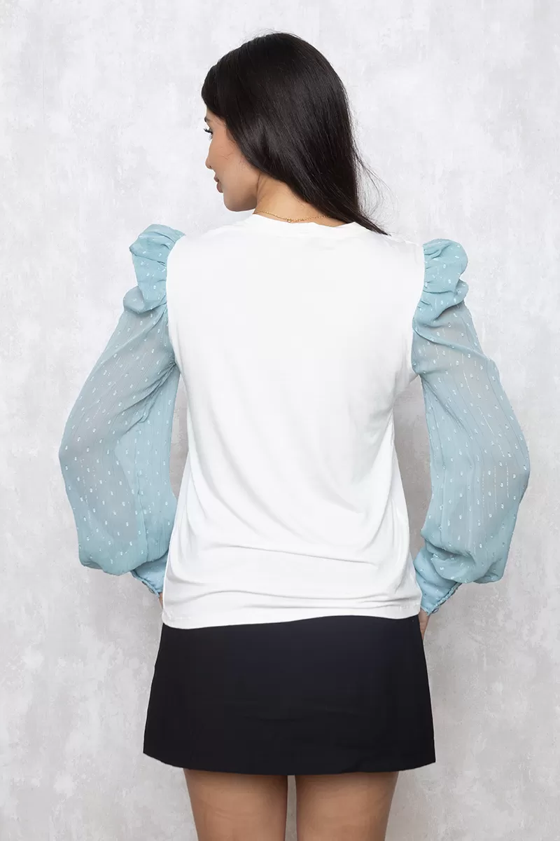 Limone - T-Shirt Limone Estampado Manga Princesa Longa Azul - 02-843AZU