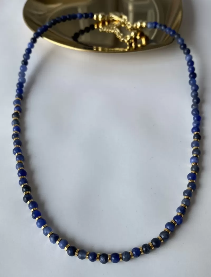 Mikabe - Choker Pedra Sodalita e Anéis Ouro - MK887