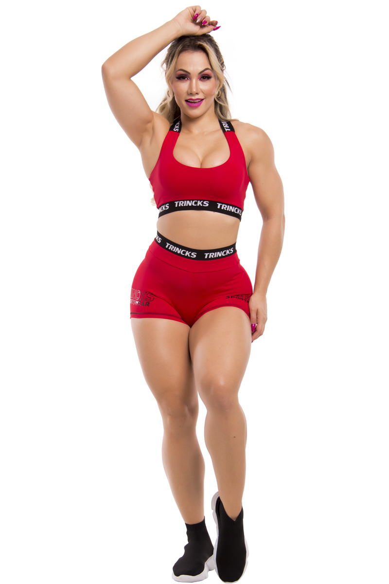 Elastic Power Trincks - Conjunto Fitness Top y Pantalón Corto y Top Elástico Rojo - cjsh-010637