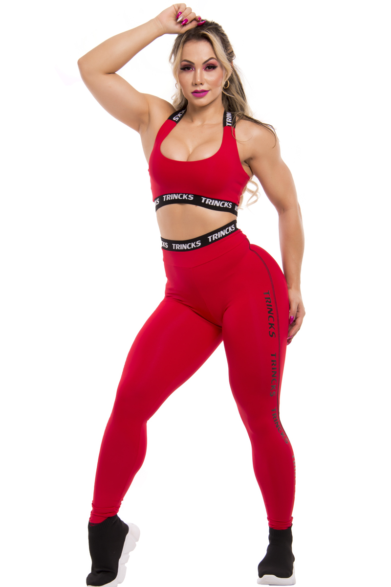 Elastic Power Trincks - Conjunto Fitness Top y Pantalón Trincks Pantalón y Top Elástico Rojo - cjc-010637