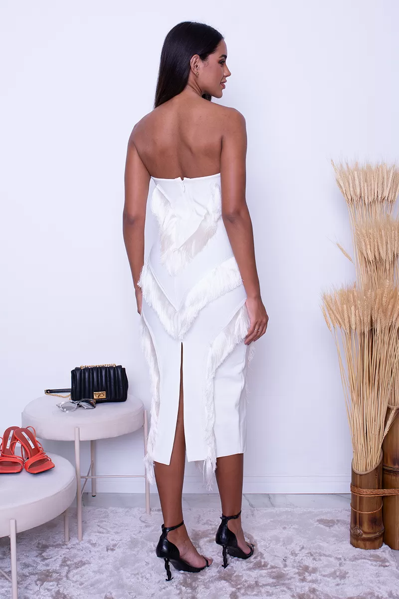 Miss Misses - Dress Miss Misses Tube Hope It Falls Off White with Fringe - 7006OFF