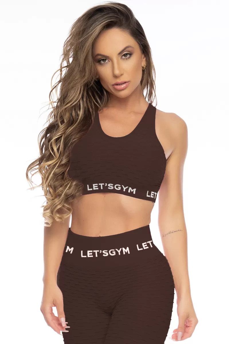 Lets Gym - Top Seamless Brocade Brown - 1256DCF