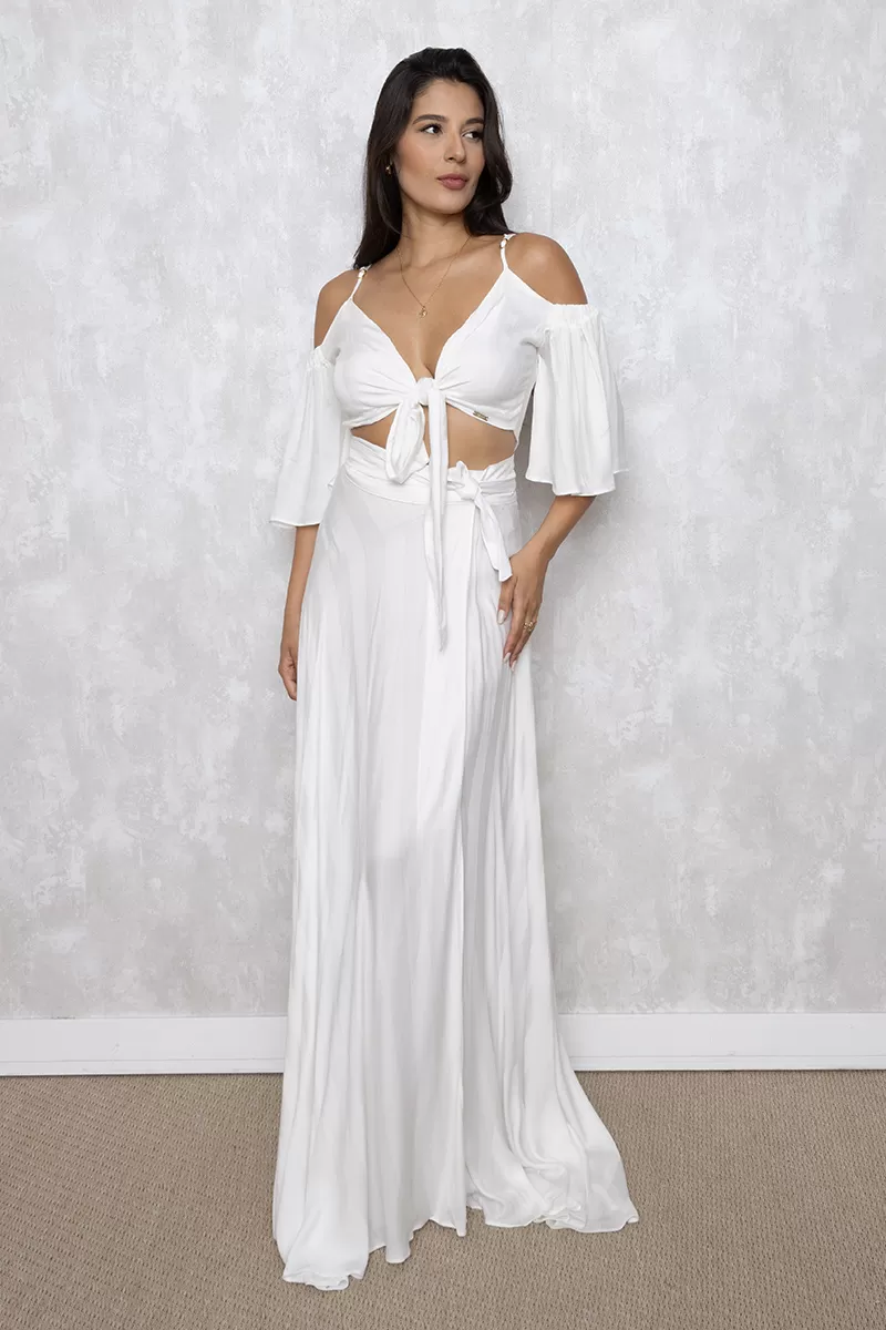 Limone - Conjunto Limone Saia de fenda e Cropped Offwhite - 08-231OFF