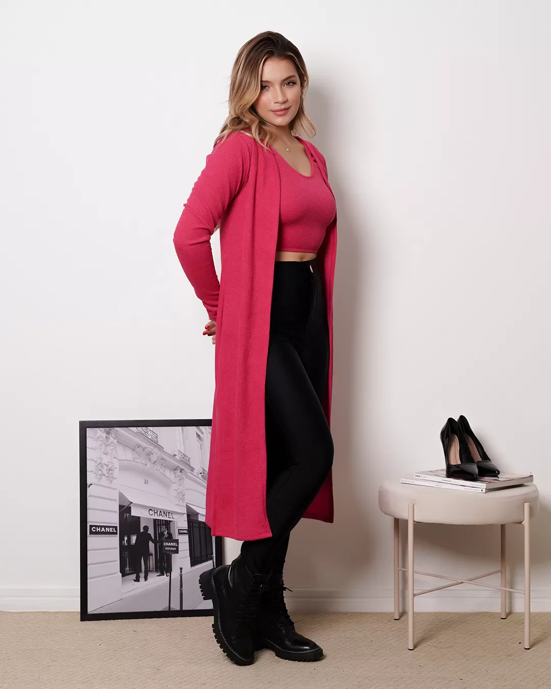 My Life - Fitness Set Top and Pants My Life Puffer Cropped and Knitted Midi Pink - 413ROSA