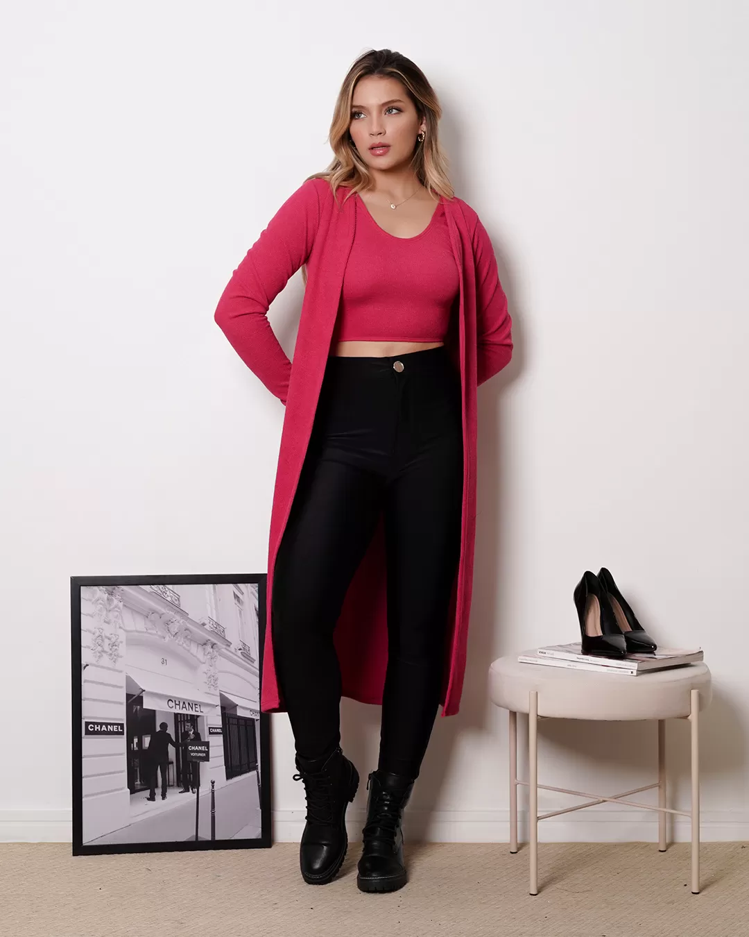 My Life - Fitness Set Top and Pants My Life Puffer Cropped and Knitted Midi Pink - 413ROSA