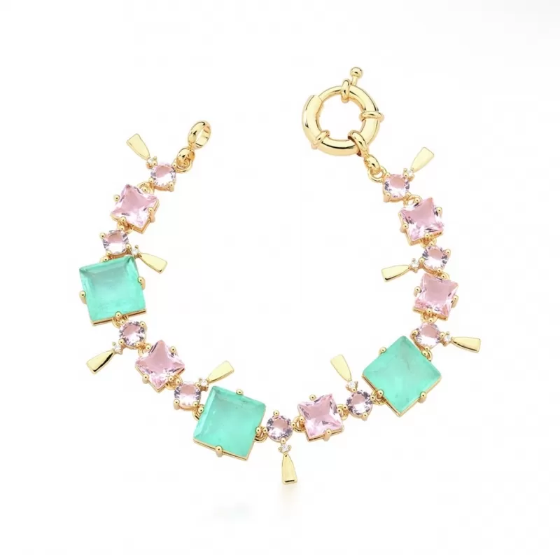Mikabe - Pulseira Cristais Turmalina Fusion e Rosa - MK1340